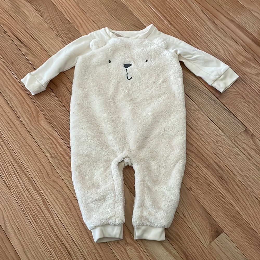 Baby Gap Coverall Baby Boy 12-18M White Baby Bear Sherpa One Piece